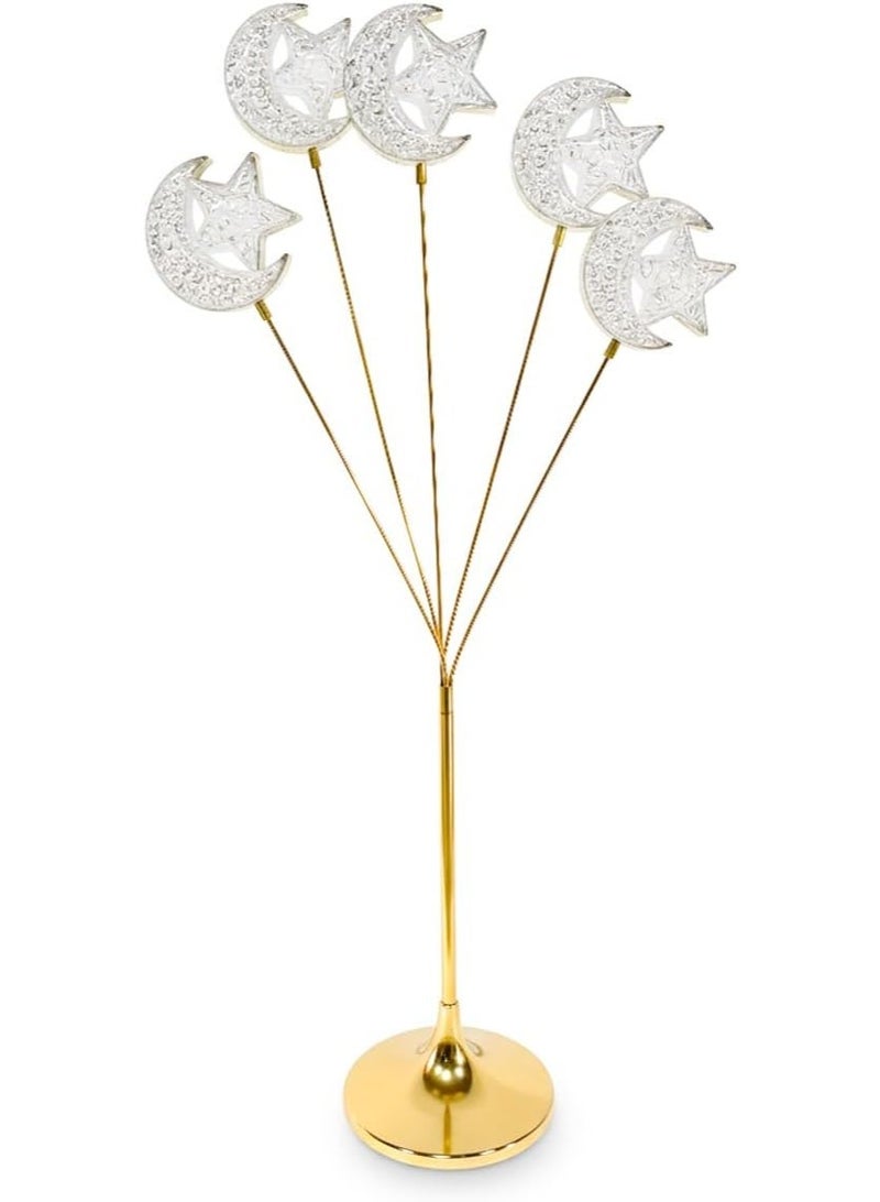 Silver LED Metal Tree with Stand Shaped Floor Lamp with Moon and star for Wedding Photography event Home ambient Decoration | Ramadan Eid Party festive style - Image 1
